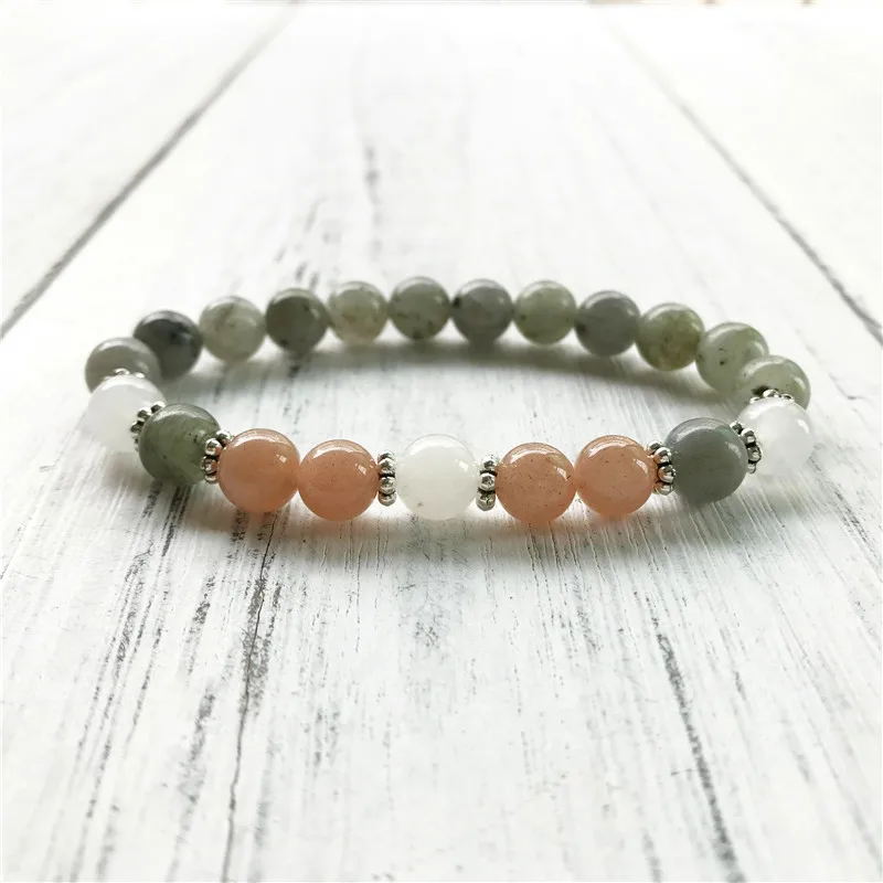 

Natural Sunstone & Labradorite Bracelet Wrist Mala Bead Heightened Spirituality Protection Feminine Energy Balance Yoga Bracelet