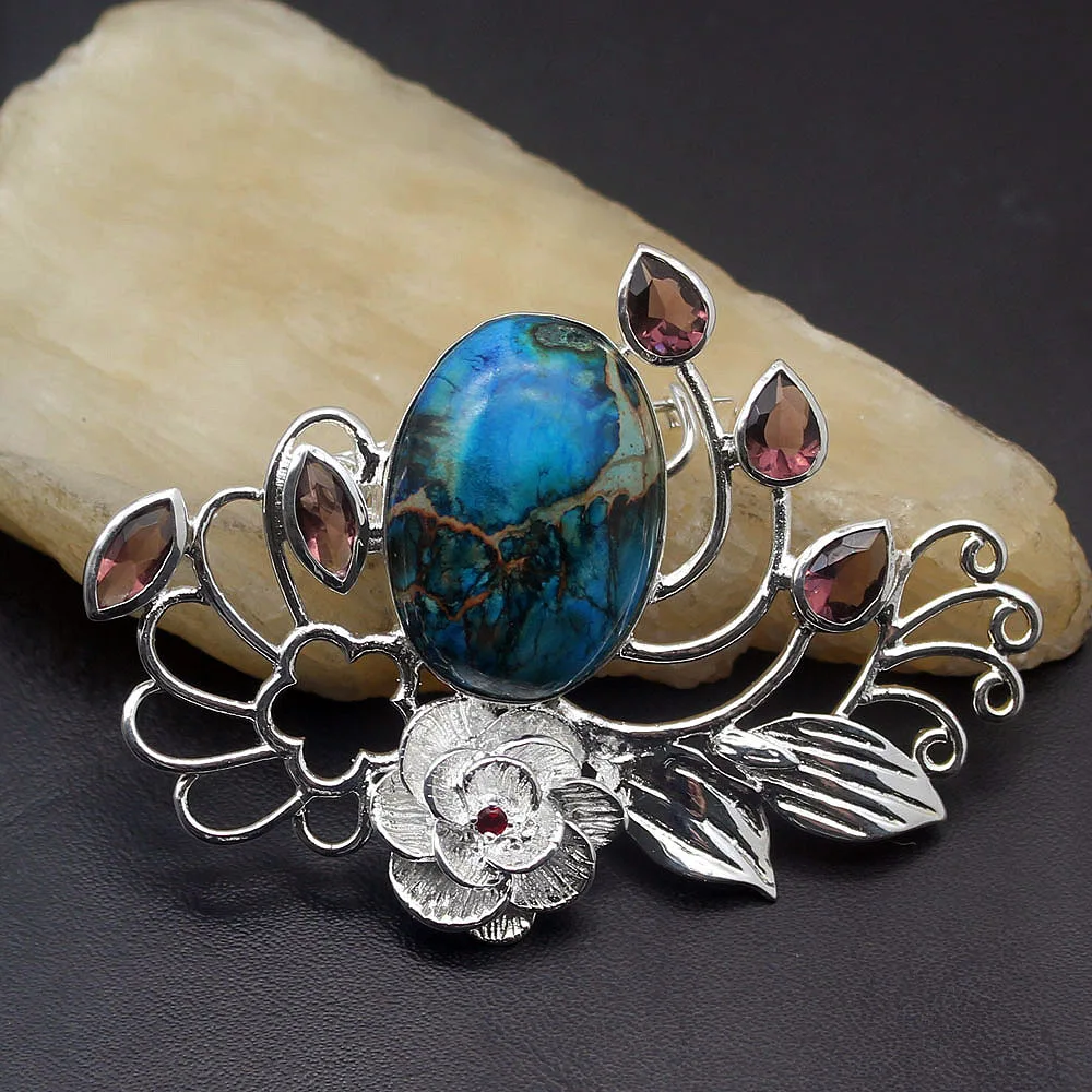 

Natural Jewelry Sea Sediment Amethystt Brooch For Women 925 Sterling Silver Pins Brooches Party Gift Wedding Jewellery A259