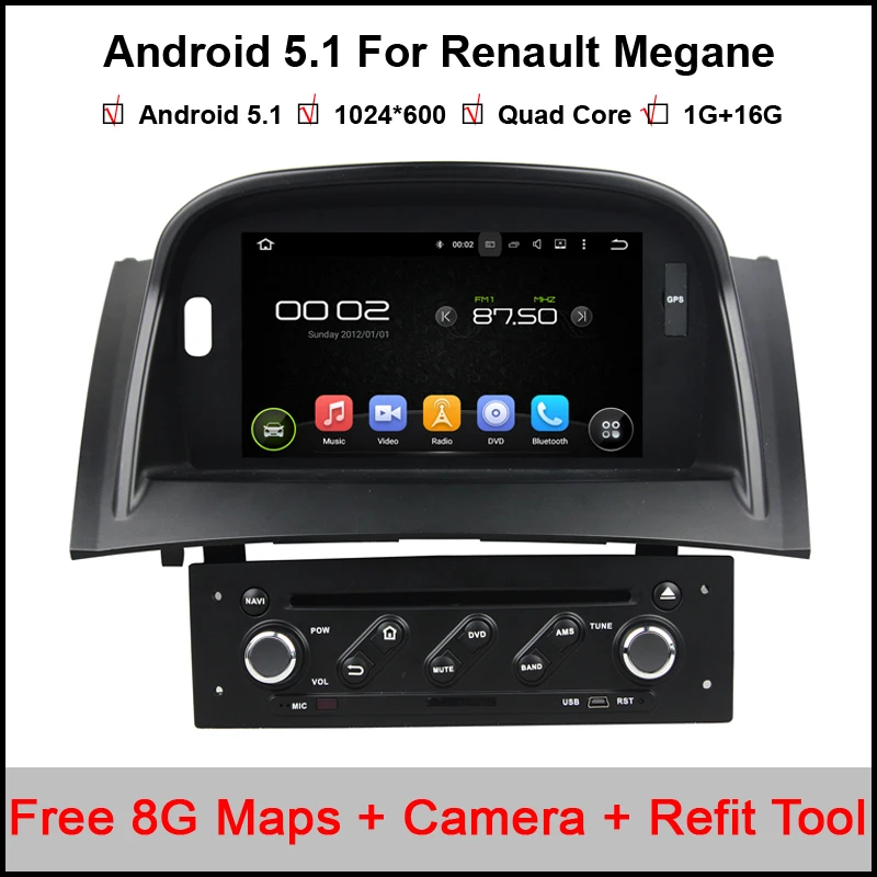 

Android 5.1 Car DVD for Renault Megane 2 II 2004-2009 Quad Core 1024*600 Touch Screen car gps navigation stereo radio map camera