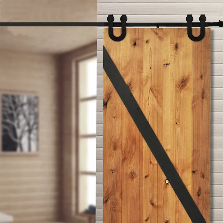 5 16FT American Style Horseshoe Steel Sliding Barn Door Hardware Closet