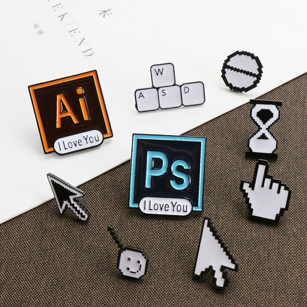 

Classical Pixel Cursors PS AI Photoshop Toolbar Hourglass Computer Window Icon Mouse Pointer Hand Arrow Enamel Brooches Pins