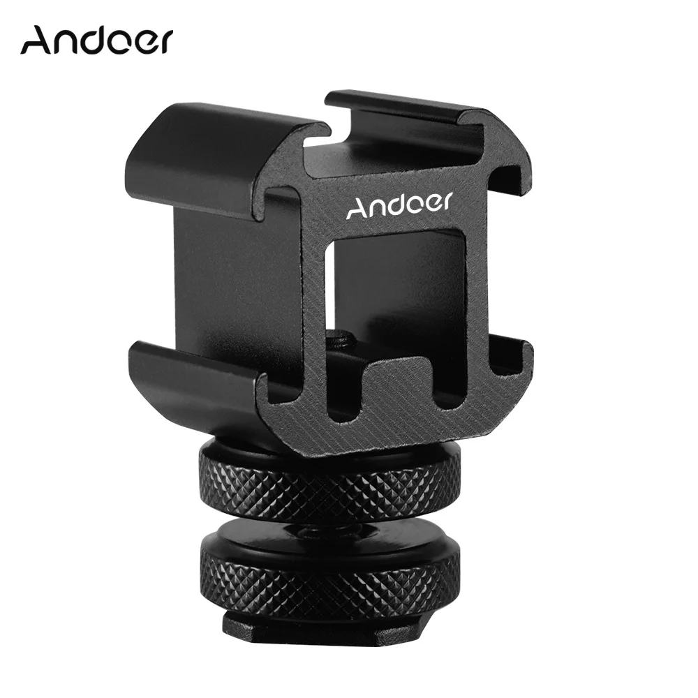 

Andoer 3 Cold Shoe Microphone Monitor Mount Adapter On-Camera LED Video Light Mount Adapter for Canon Nikon Sony DSLR Camera