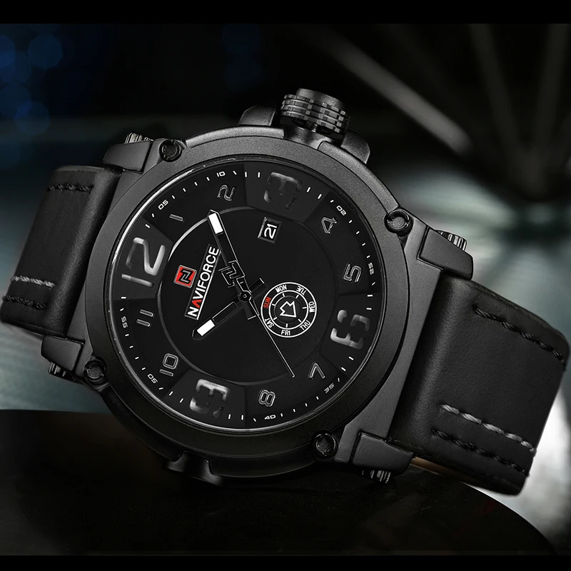 NAVIFORCE Men Watches Top Luxury Brand Sports Military Quartz Mens Watch Leather Waterproof Wristwa