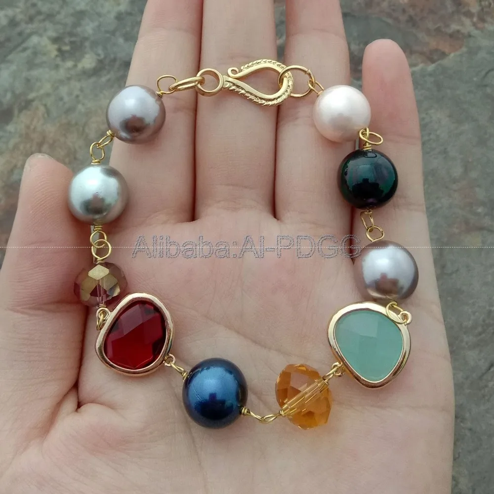 

8'' Multi Color Sea Shell Pearl Crystal Bracelet