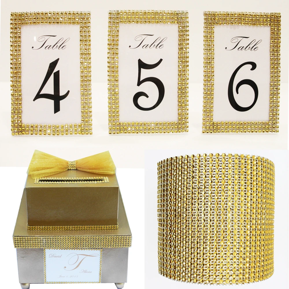 1 Yard Gold Bling Diamond Mesh Rhinestone Wrap Ribbon Roll For Wedding Bridal Birthday Party Home Cake Decoration