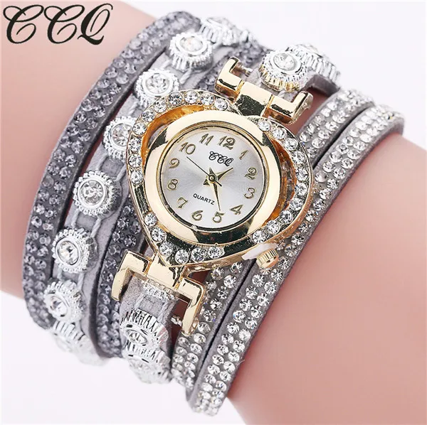 

Gray CCQ Luxury Crystal Vintage 2018 New Brand Bracelet Quartz Watch Analog Rhinestone Wrist Watches Ladies Girls Clocks OC082