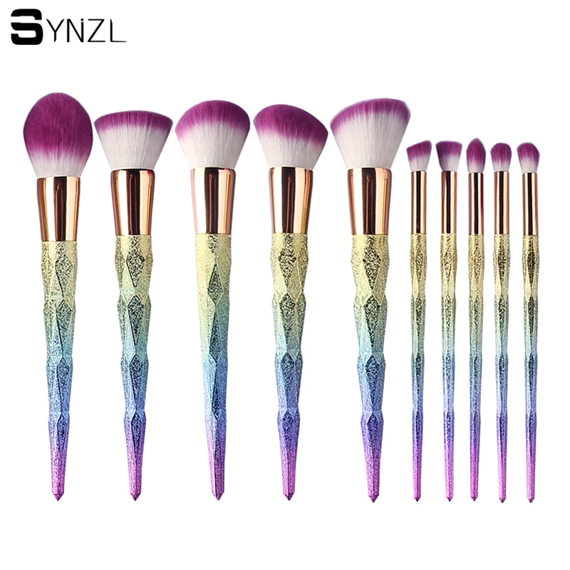 10Pcs Professional Colorful Makeup Brush Set Rainbow Handle Makeup Brush Cosmetics Blusher Powder Blending Smooth Unicorn