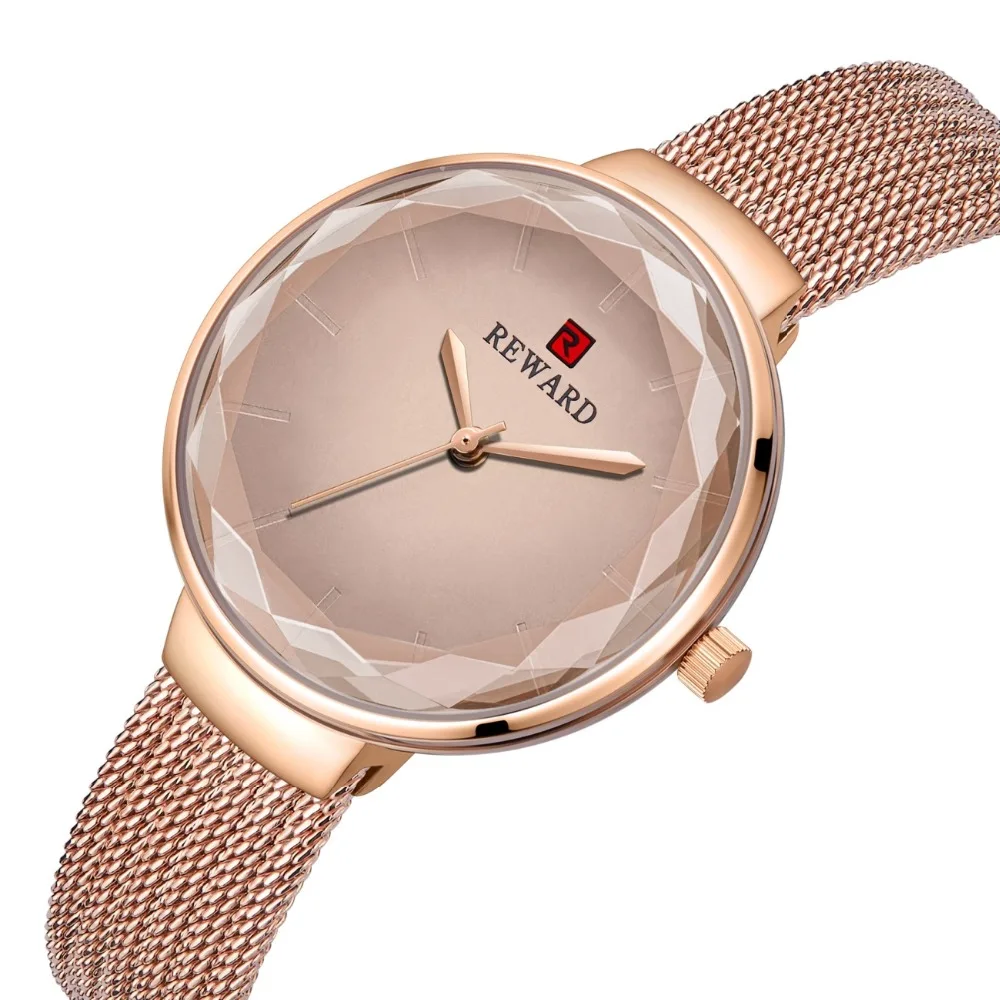 

New Fashion REWARD Brand Rose Gold Watches Blue Hour Mesh Steel Women ladies casual dress quartz watch reloj mujer Dropshipping