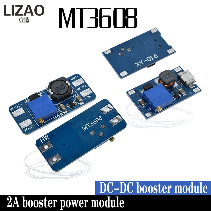 Фото LIZAO MT3608 DC-DC регулируемый Повышающий Модуль 2А Повышающий Модуль с MICRO USB 2в-24в до 5В 9В 12В 28В №1
