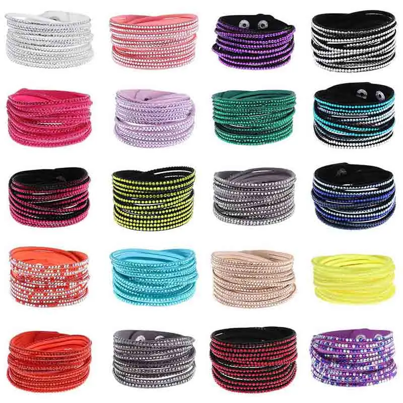 

2018 New Leather Bracelet Rhinestone Crystal Bracelet Wrap Multilayer Bracelets For Women Feminino Pulseras Mulher Jewelry