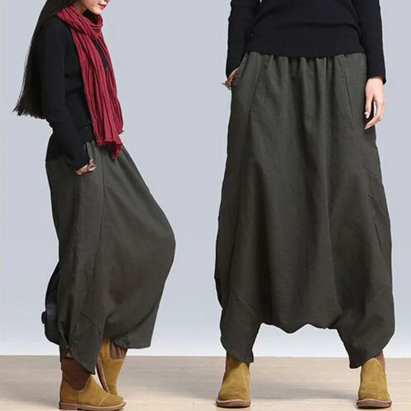 

Women Pants 2017 Linen Casual Pants Personality Loose Harem Pants Plus Size Elastic Waist Net Colored Fashion Women Trousers