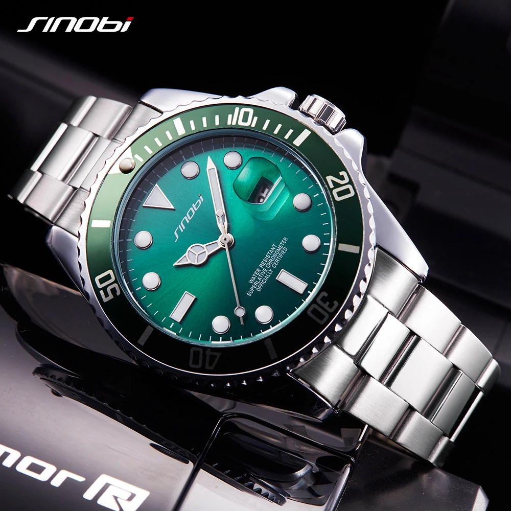 SINOBI Мужские часы Топ бренд класса люкс Высокое качество твердый стальной ремень мужские спортивные Подводные серии часы золотой relogio masculino