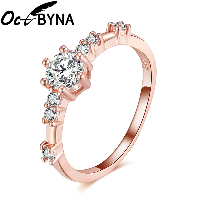 

Octbyna Simple Rose Gold White Crystal Fine Ring For Women Female Chic Dainty Thin Rings Delicate Wedding Party Rings Trinket
