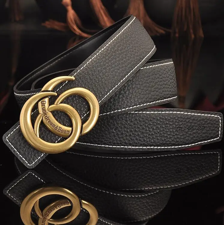 

2019 New Fashion popular Hot sales Lychee head layer cowhide Bronze buckle man business belt women leisure belt Free shipping