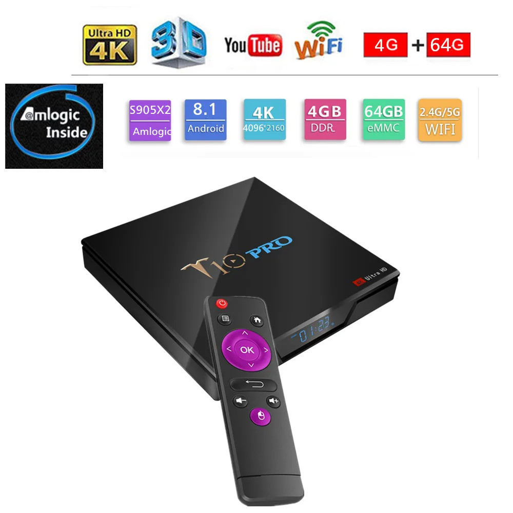 

T10 Pro TV Box Amlogic S905X2 2.4G + 5G WiFi Set-top Box BT4.1 Android 8.1 4GB 32GB 64GB USB3.0 4K VP9 Smart Tv Box