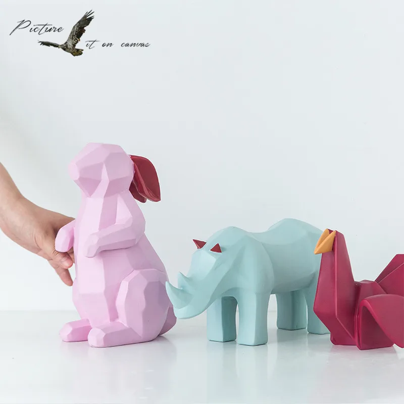 

Paper Folding Theme Animal Figurine Bird Resin Figurine Rabbit Art Craft Rhinoceros Figurine for Home Decoration Christmas Gift