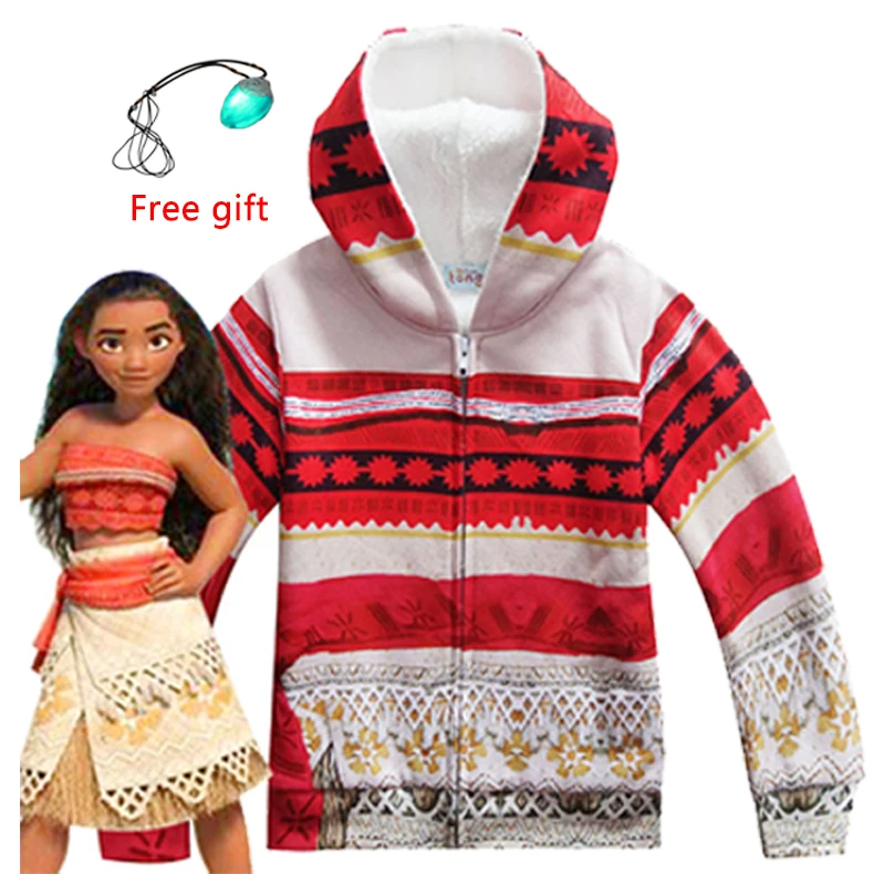 

Princess Moana Tattoo Maui Cosplay Costume Jacket Kids Winter Thick Jacket Velvet Warm Hoodies Coat Children Casual Outerwear