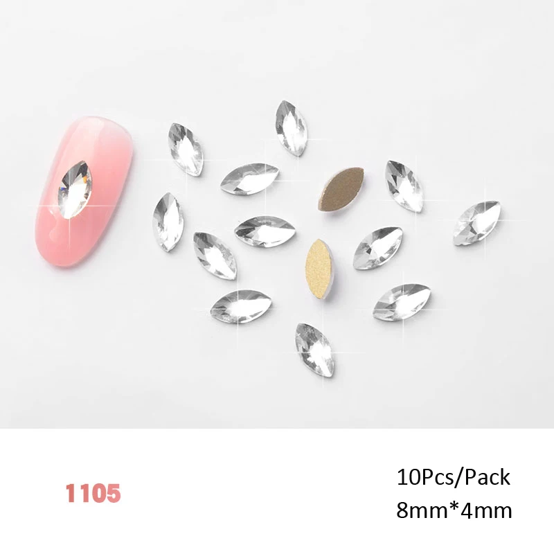 10Pcs 1105 10 шт прозрачные хрустальные стразы для ногтей 3D стеклянные камни с плоским дном дизайн ногтей украшения «сделай сам» УФ гель Шарм аксессуары для маникюра - Цвет: 10Pcs 1105
