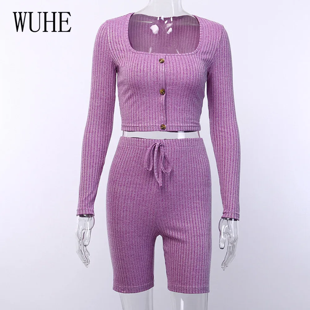 WUHE Purple 2 Pieces Sets Long Sleeve Buckle Top and Skinny Lace Up Pants Autumn Casual Sporting Playsuits Women Fashion Rompers WUHE Purple 2 Pieces Sets Long Sleeve Buckle Top and Skinny Lace Up Pants Autumn Casual Sporting Playsuits Women Fashion Rompers