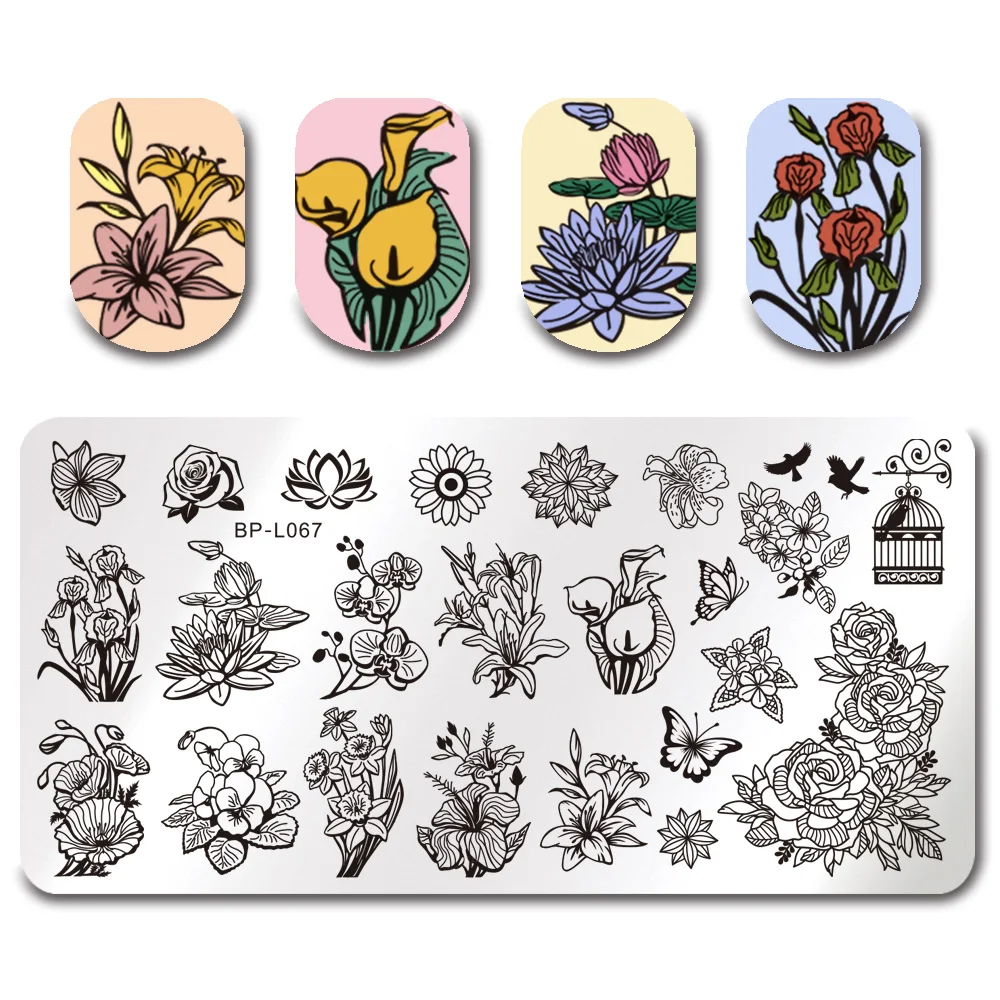 

BORN PRETTY Nail Template for Stamping Manicure Printing Plate Flower Butterfly Pattern Rectangle Nail Art Image Stencil BP-L067