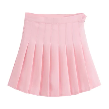 

Women Fashion High Waist Skirts Summer Tennis Pleated Skirts 2019 Pure Color A-Line Mini Vestidos with Anti Exposure Shorts