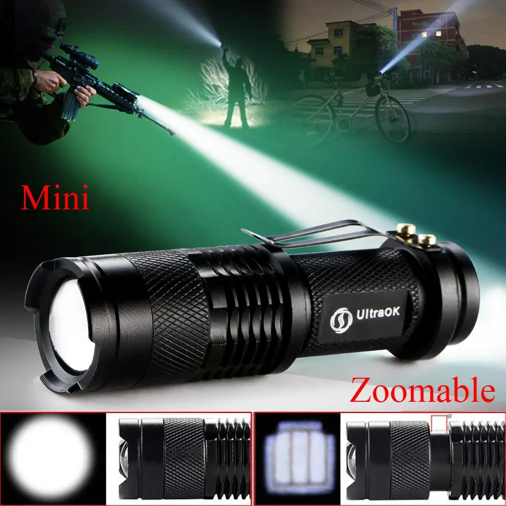 High-quality Zoomable Adjustable Focus CREE Q5 LED 2000 Lumens Bright Mini Flashlight Torch penlight For AA/14500 free shipping