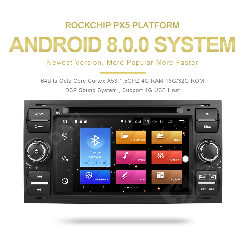 Perfect Isudar Car Multimedia Player GPS Android 8.0 2 Din Stereo System Radio For Ford/Focus/Mondeo/Kuga Octa Core Wifi Microphone DVR 5