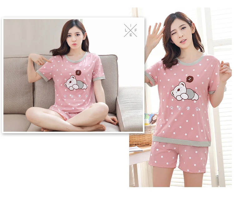 Fashion Cotton Pajamas Set Women Pyjamas Comfortable Pijama Female Sleepwear Girl Short Sleeved Household Suit Clothing Set