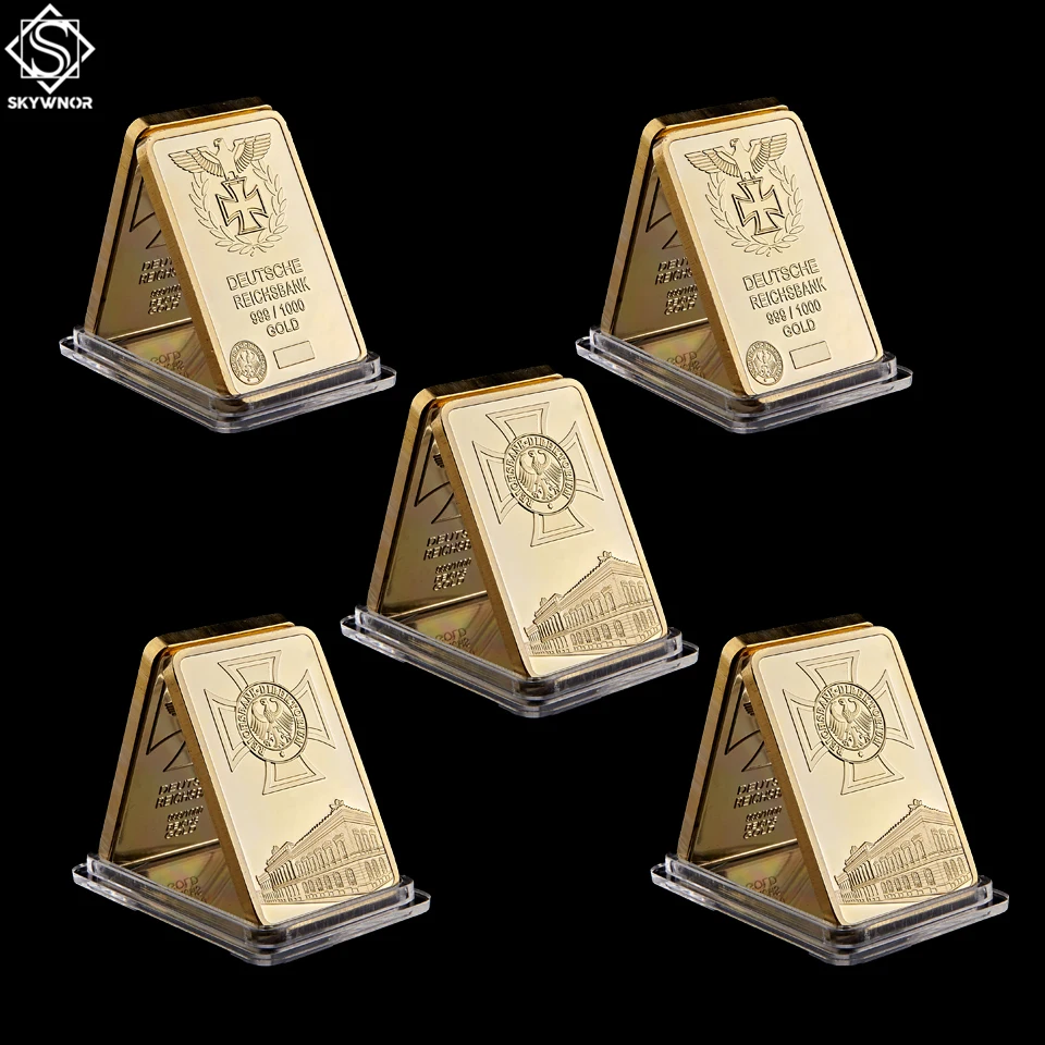 

5PCS Deutsche Reichsbank Iron Cross German Eagle Replica 999/1000 Gold Bullion 1 OZ Bar Collection