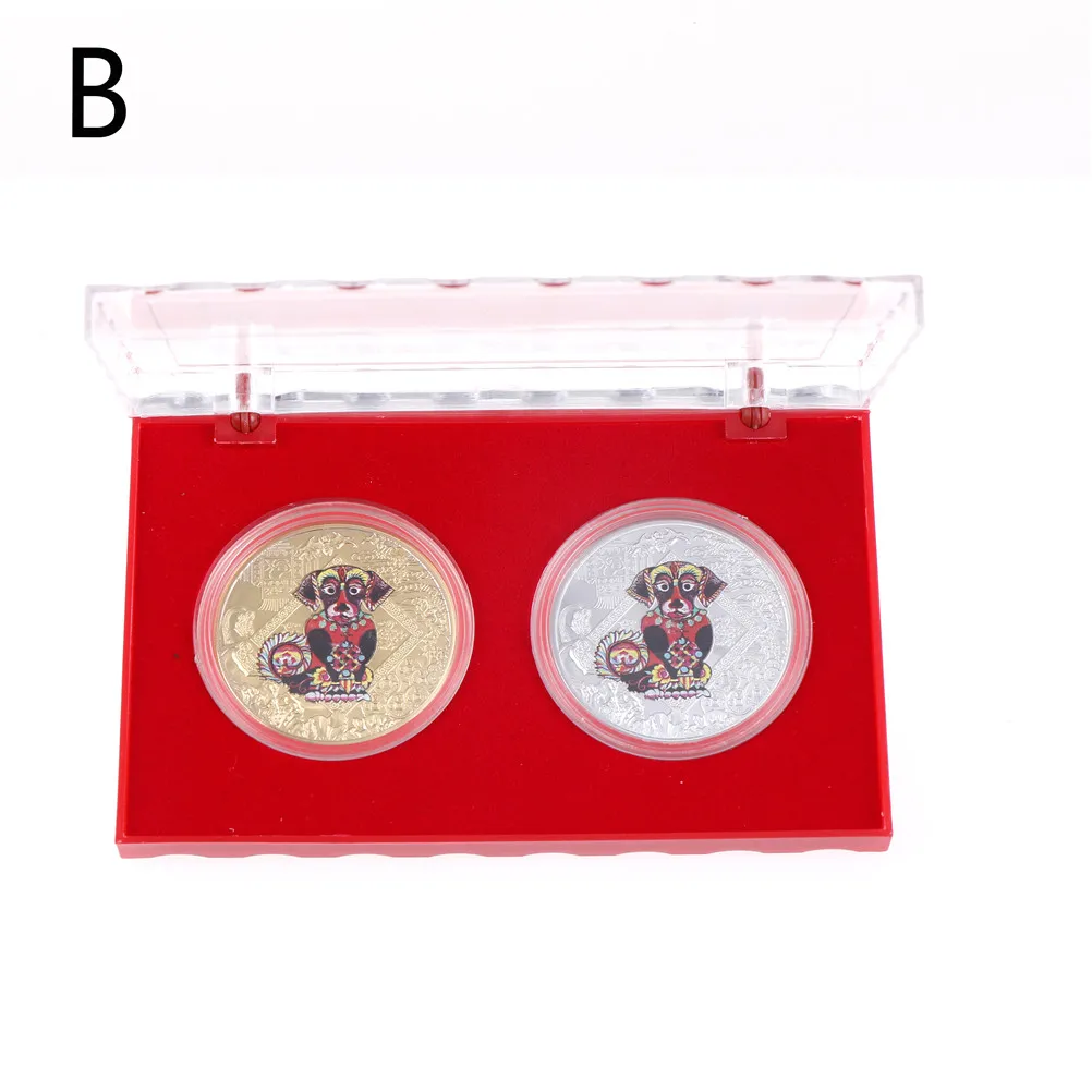 2PCS/Set Lucky Character Year of the Dog Plated Gold 2018 Chinese Zodiac Souvenir Coin Replica Business Tourism Gift 2PCS/Set Lucky Character Year of the Dog Plated Gold 2018 Chinese Zodiac Souvenir Coin Replica Business Tourism Gift