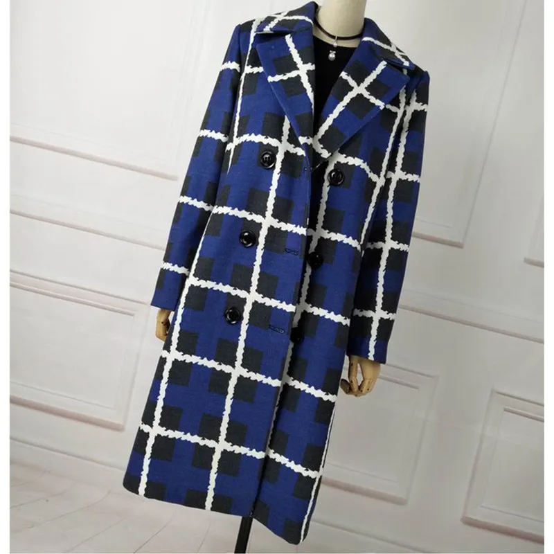 La 2018 Parka Survêtement De Tissu Femmes Mode Veste Plaid Laine Chaud Cachemire Taille Plus Femme Blue D'hiver Manteau Lâche Long 4xl 4x4qaFr