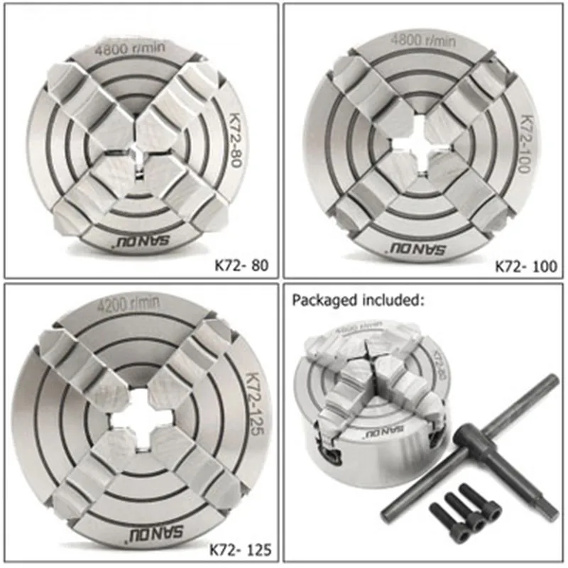 Реверсивный независимый 4Jaw токарный патрон 80 мм 100 мм 125 мм 160 мм CNC металлообрабатывающий инструмент Аксессуар 3 ''4'' 5 ''6''