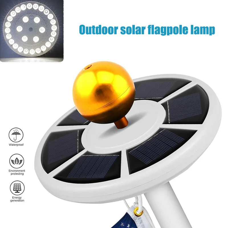 

26 LED Solar Power Flag Pole Lights Weatherproof Flagpole Downlight Auto On/Off Night Lighting CLH@8
