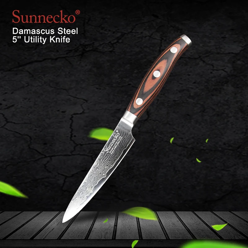

SUNNECKO Damascus Knives Chef Knife Japanese Kitchen Knife Damascus VG10 5" Utility Knives Ultra Pakka Wood Handle Cooking Tools