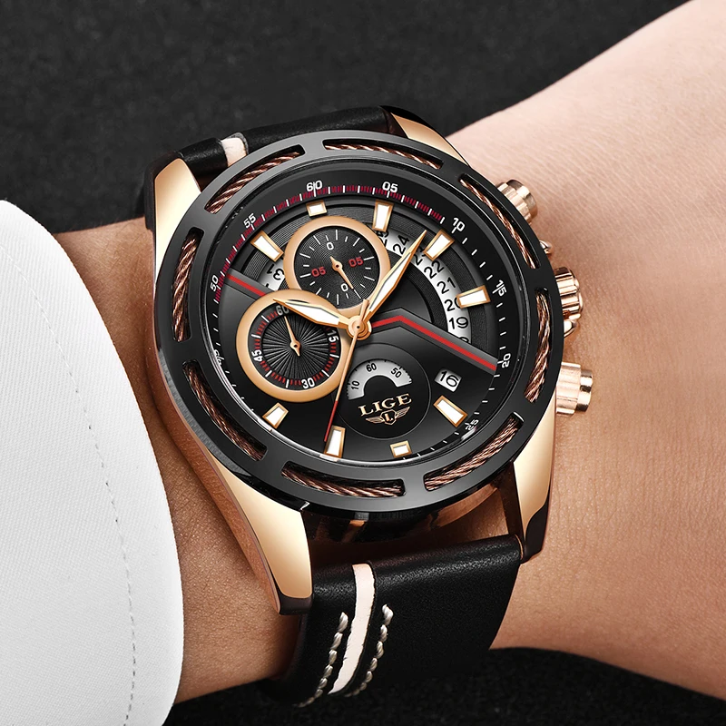 Reloj LIGE Мужские кварцевые спортивные часы с водонепроницаемым аналоговым
