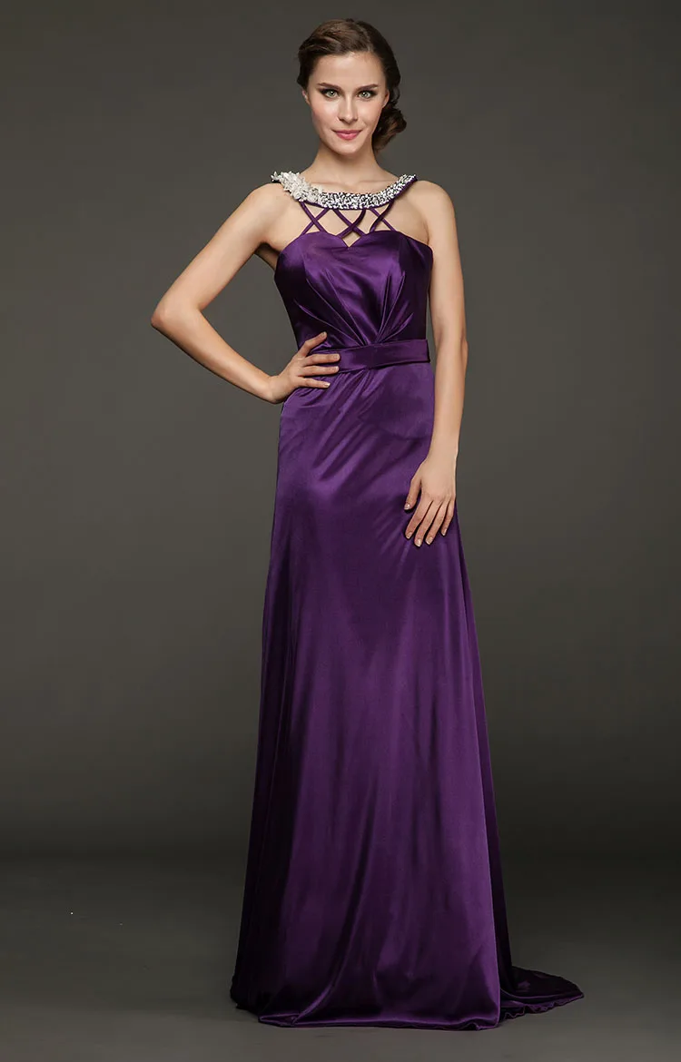 

free shipping 2013 new fashion brides maid dresses plus size vestidos formales floor length purple long beaded evening dresses