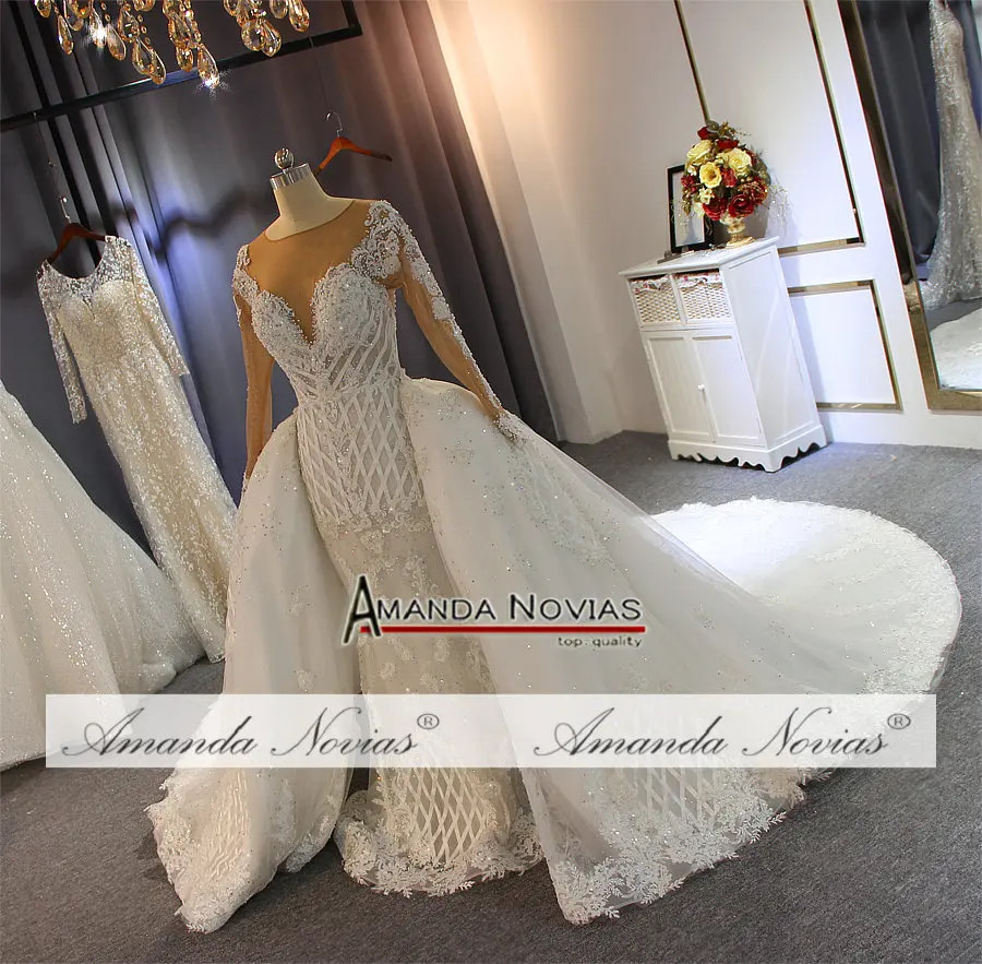 Роскошные свадебные платья с бисером, свадебные платья русалки со съемным шлейфом