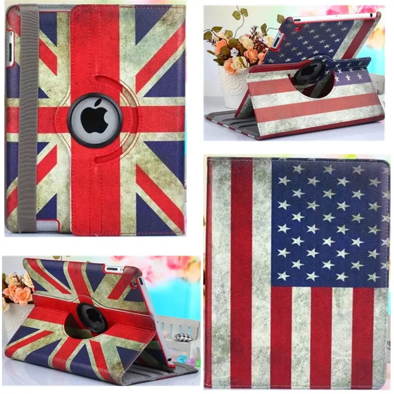 

Cover For Ipad Air Air 2 9.7 2018 Tablet 2017 Case 360 Degree Rotating Stand UK/US Flag Flower Retro PU Leather For iPad 2018