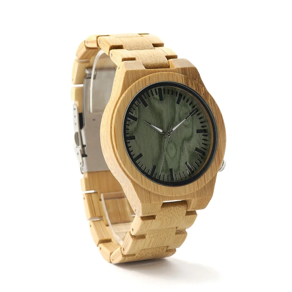 Bobobird B22 Mens Top Brand Design Green Wood Dial Full Bamboo Wooden Quartz Watches Japan 2035 Miyota Movement