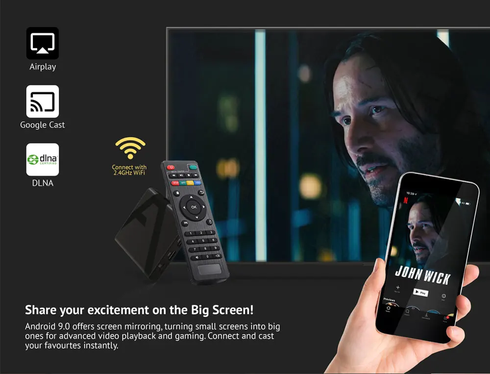 Android tv BOX A968 Android 9,0 Amlogic S905W медиаплеер 2 Гб 16 Гб четырехъядерный wifi 4 к H.265 видео HD DTS 100 м смарт-приставка