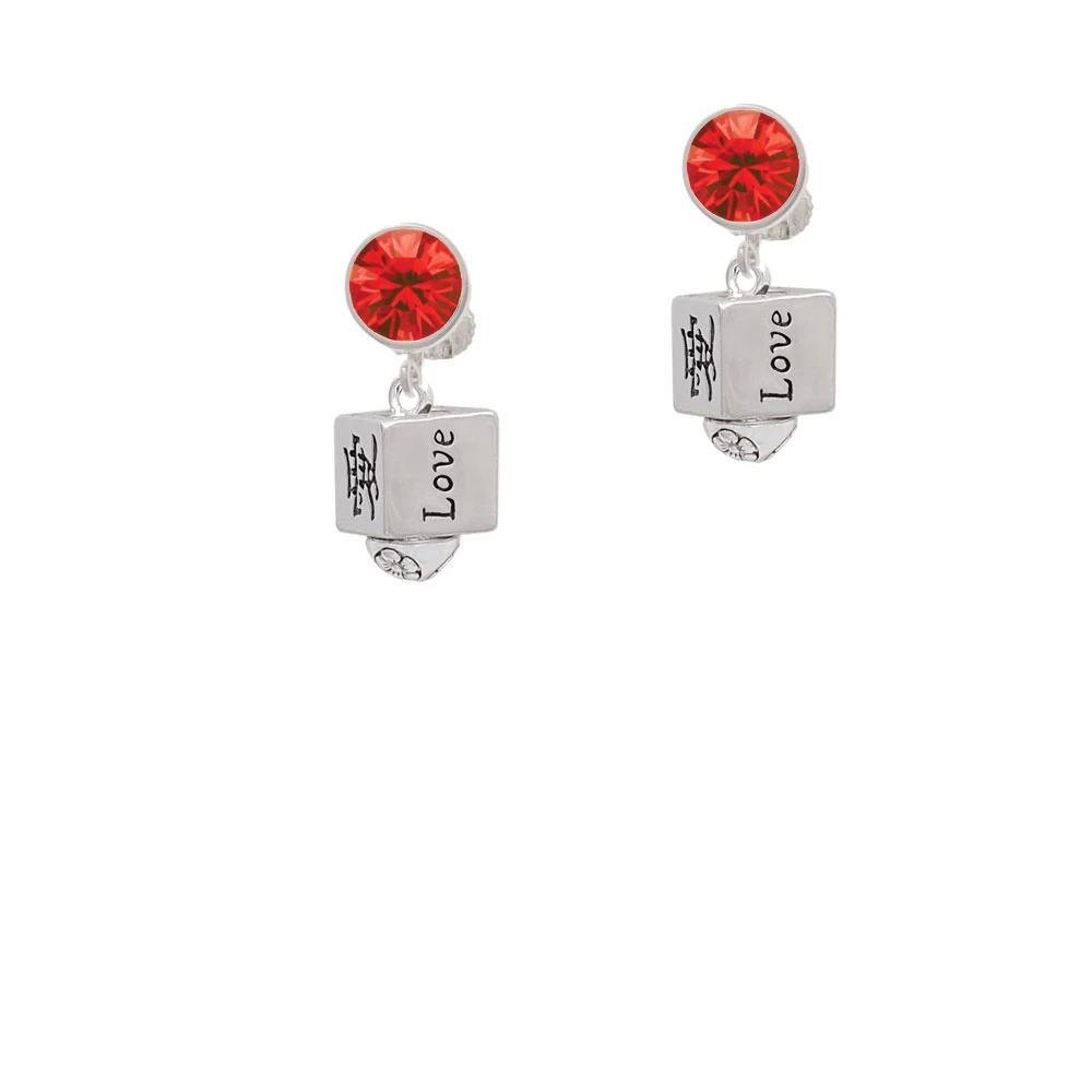 Chinese Symbol Love Square Spinner Crystal Clip On Earrings (4)