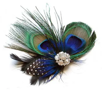 

Beauty Girl 2017 1 pcs Fashion Peacock Feather Sparkling Rhinestones Bridal Wedding Hair Clip Head