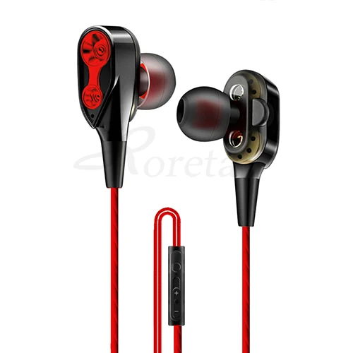 Roreta, двойной привод, стерео, проводные наушники, в ухо, Спортивная гарнитура с микрофоном, мини наушники, наушники для iPhone, samsung, huawei, Xiaomi - Цвет: red