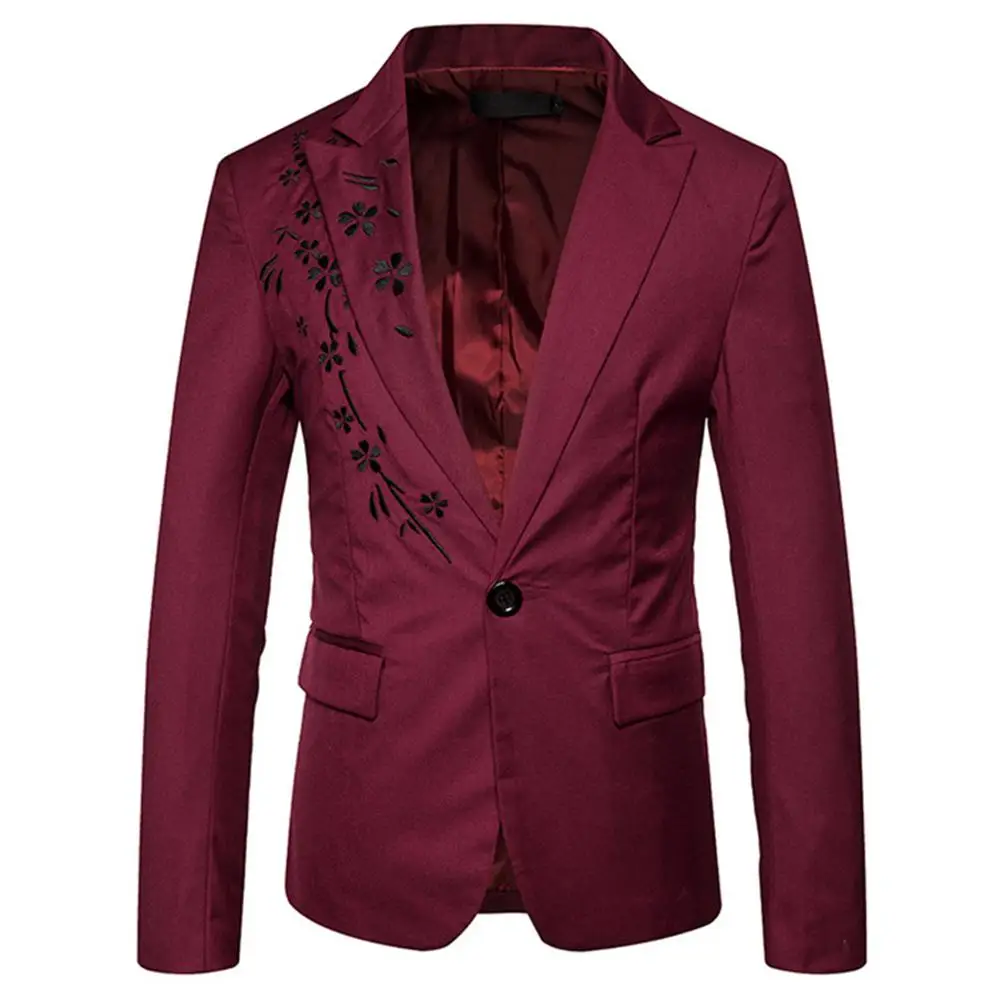 Мужской строгий костюм, куртки, мужские пальто, топы, модные куртки с отворотами, вязаный свитер для отдыха, пальто на одной пуговице - Цвет: Red wine