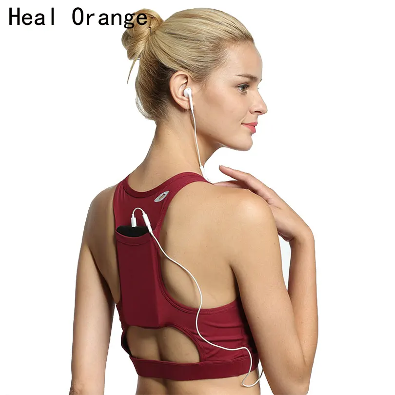 

HEAL ORANGE Back Pocket High Quality Shock Sports Bra Women Shakeproof Yoga Bras Full Cup Fitness Bras Gym Sport Top Underwear