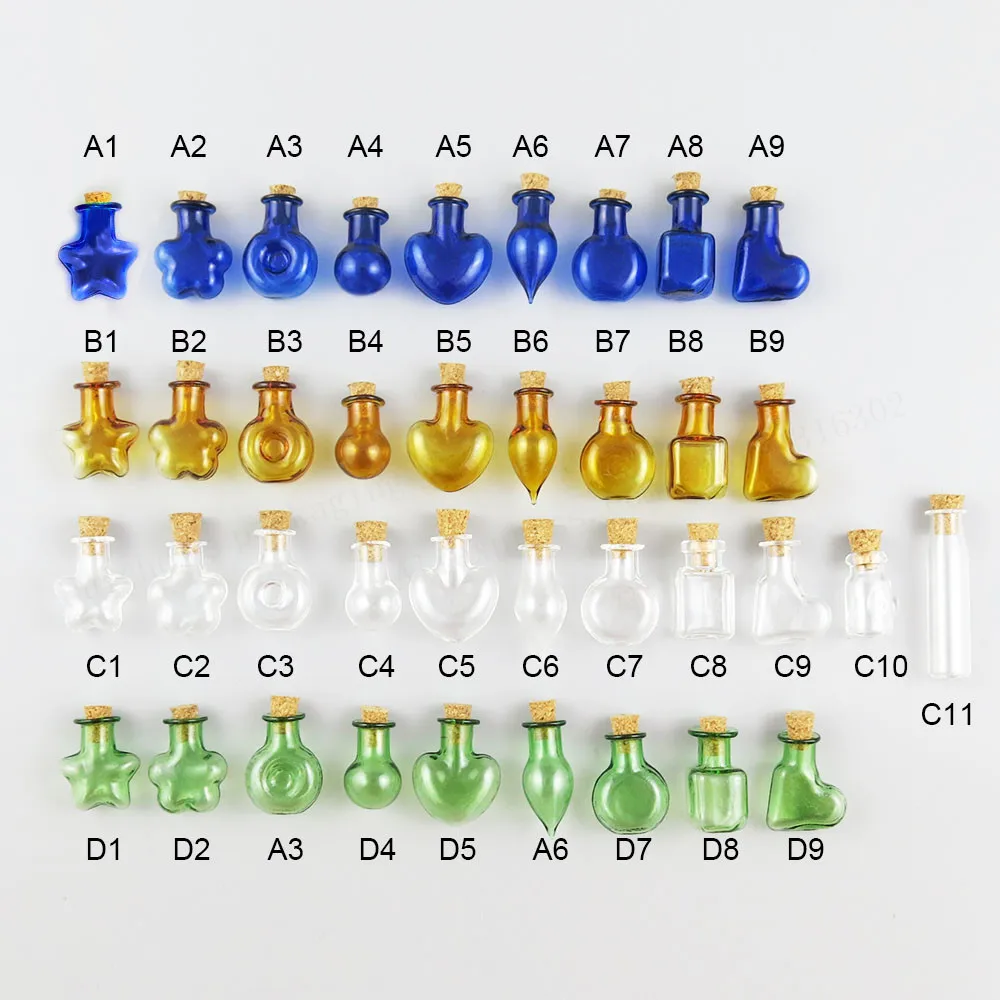 

500 x 2ml Mini Cute Glass bottle with cork 2cc Handmade Glass Bottles Jars Containers Blue Amber Clear Green Small GlassVials