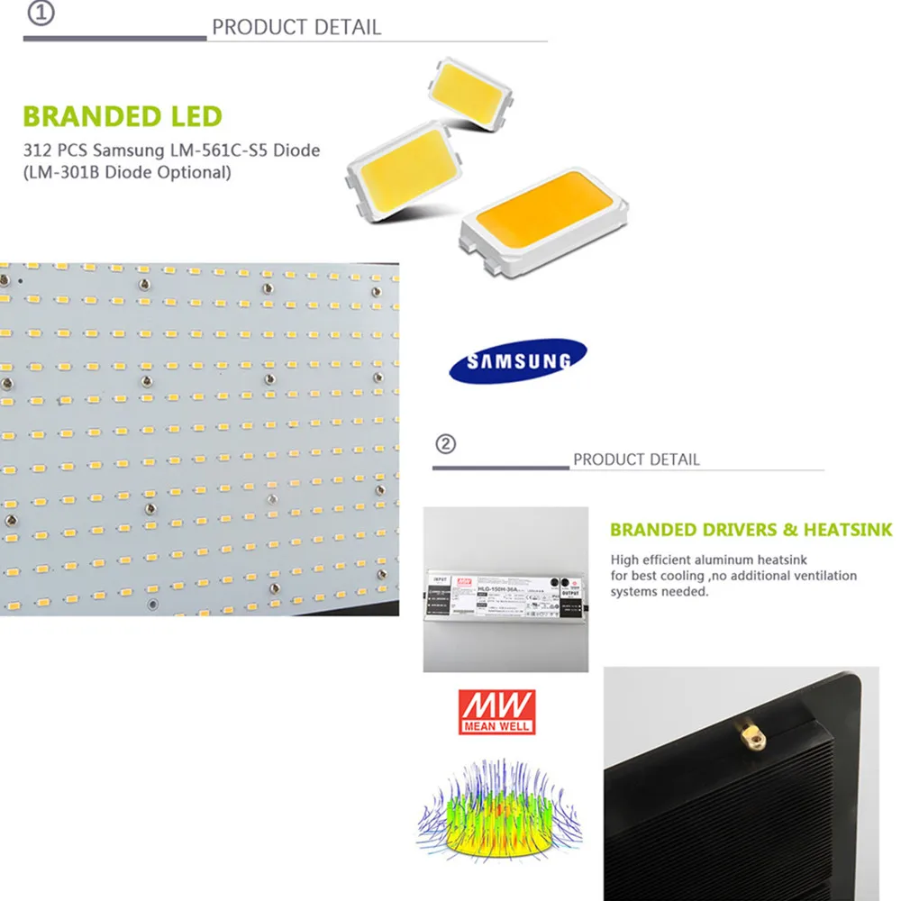 Led grow light quantum доска samsung LM561C полный спектр 150/300/450/600/750/900 W 2700-6500 K Вег/Bloom состояние Светодиодные промышленные светильники Meanwell