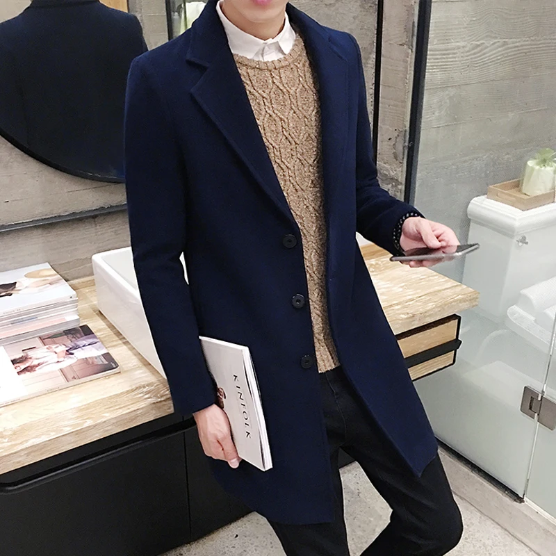 

Mens Winter Wool&Blends Coat Mens Casual Long Section Woolen Coats Men's Pure Color Casual Fashion Jackets Casual Men Overcoat