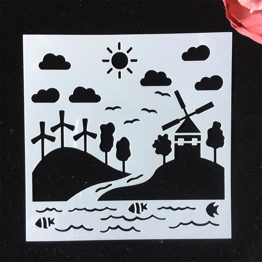 

13cm Pastoral Farm River DIY Layering Stencils Painting Scrapbook Coloring Embossing Album Decorative Card Template