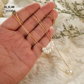 

Tocona Factory Price New Fashion Gold Color Necklace Women Ladies White Pearl Multi-layer Chain Choker Jewelry AccessoriesC07108
